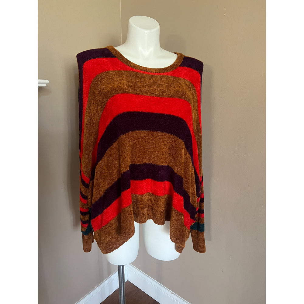 Free People All About You Pullover Stripe Sweater Large Oversized Orange Teal